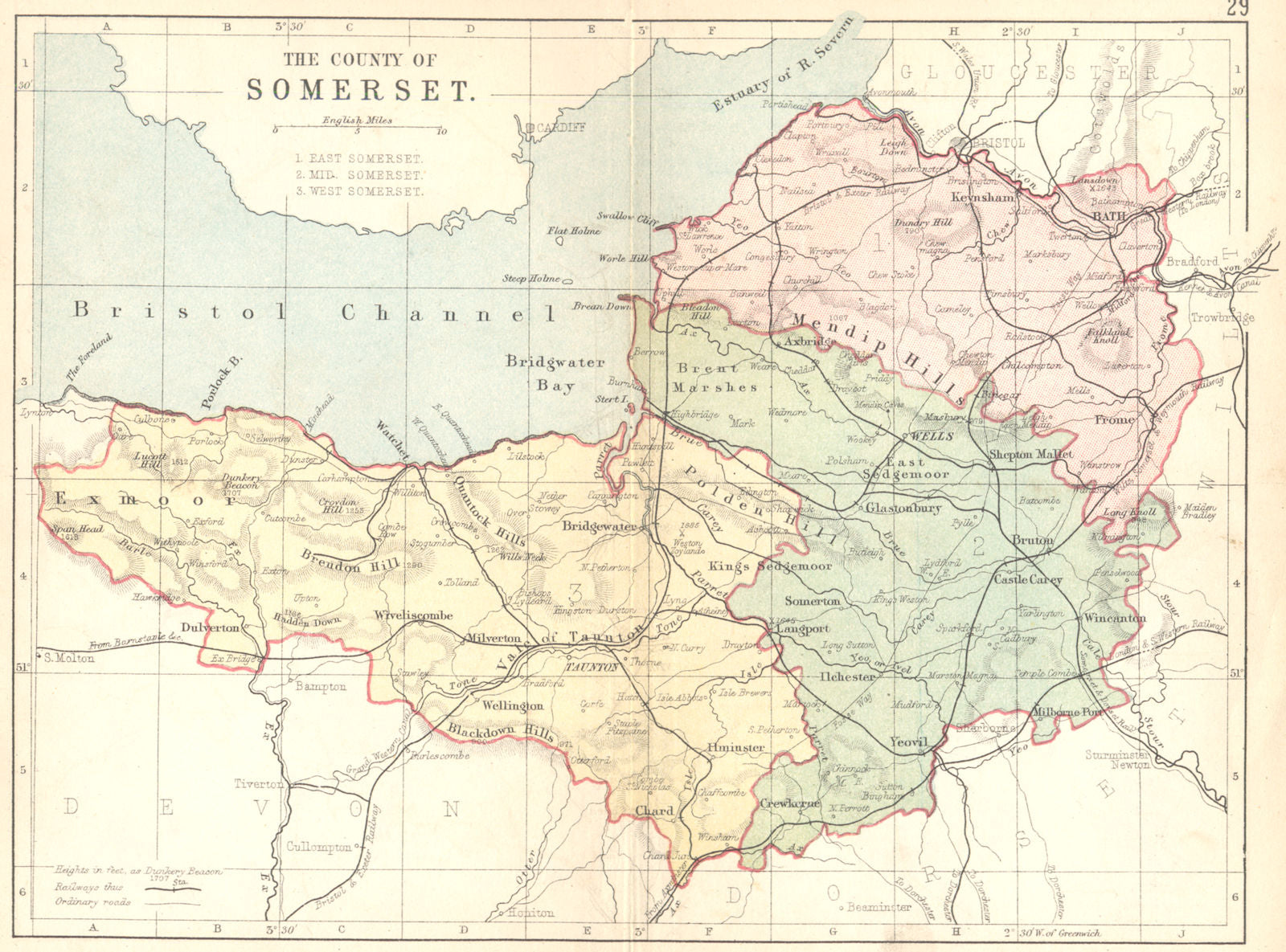 SOMERSET. Somt Philip coloured small county map 1876 old antique chart